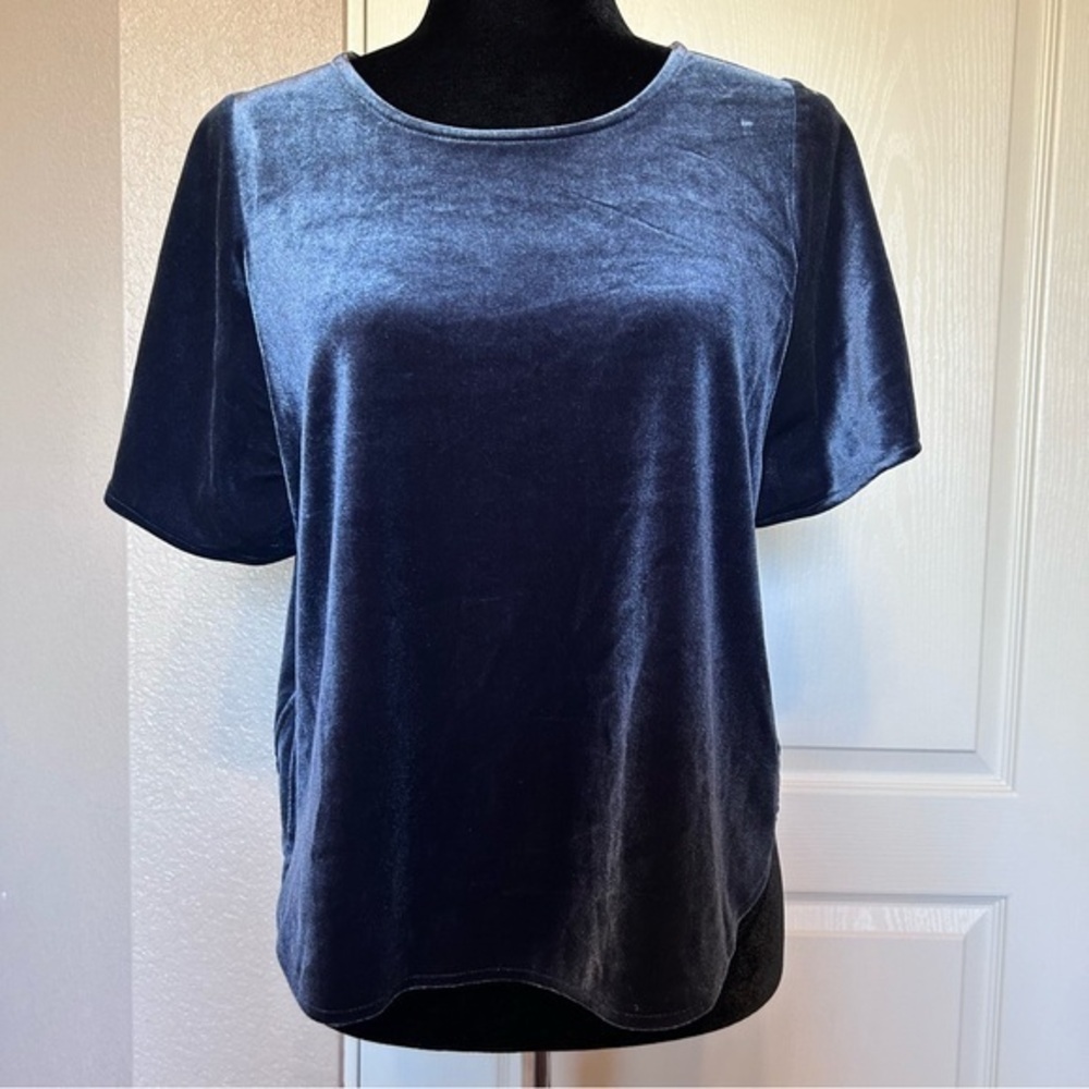 Madewell Deep Slate Blue Velvet Short Sleeve Blouse Shirt Size Small